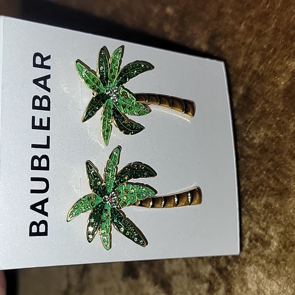 BaubleBar Tropical Palm Earrings with Green and Gold NWT - Picture 2 of 13